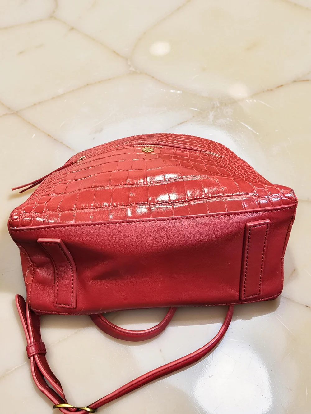 Tory Burch Red Emerson Leather Croc-Embossed Backpack & Wallet Set